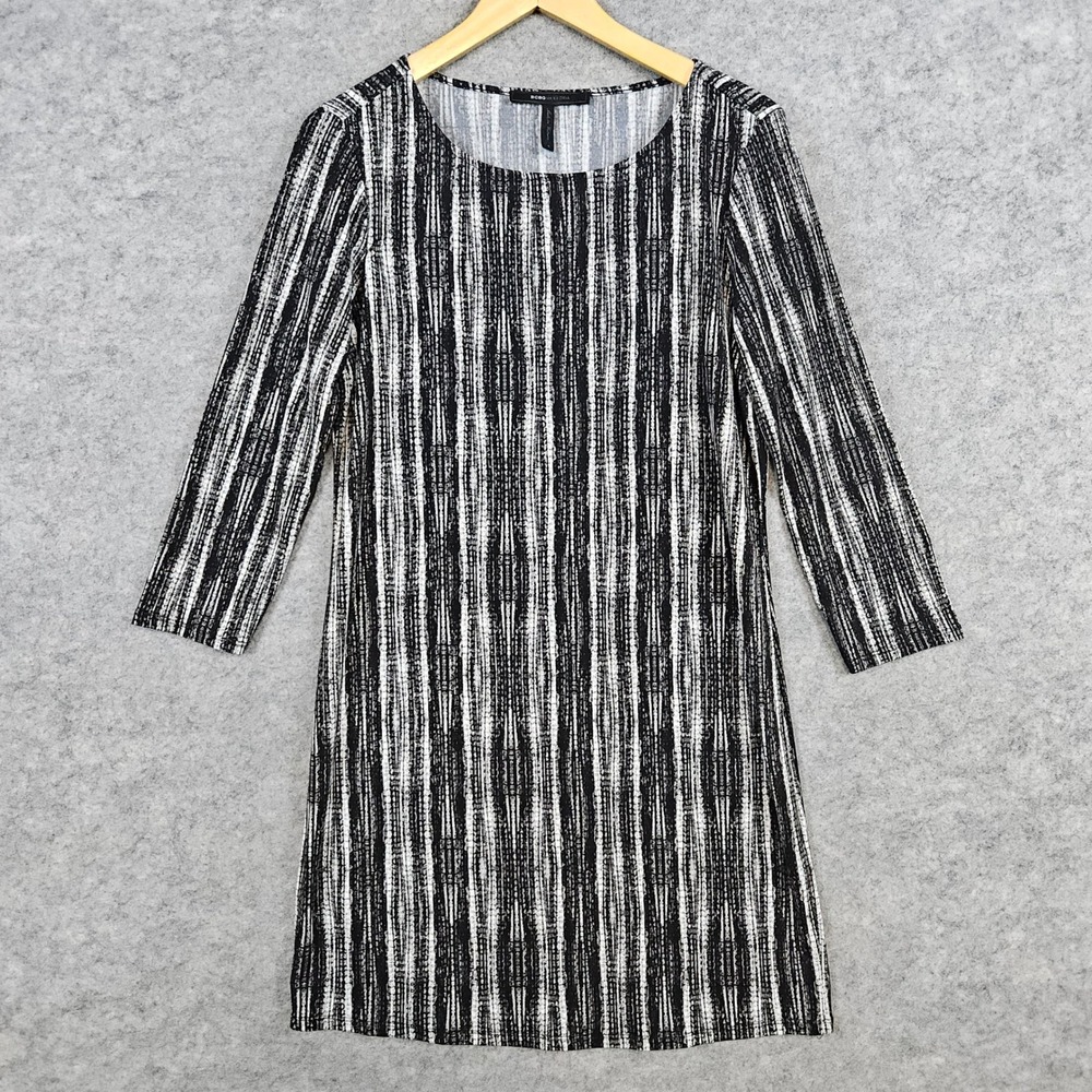 BCBGMAXAZRIA Midi Dress Women's Size S Black & White Striped Casual Career Funky